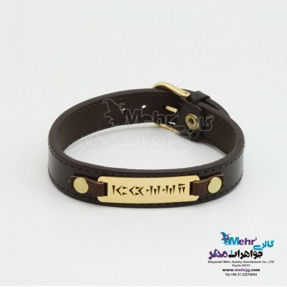 دستبند طلا و چرم - طرح خط میخی-SBN0108